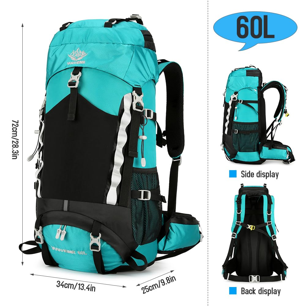 Jemora Sac à dos de randonnée étanche 60L, sac de jour de voyage de Camping avec housse de pluie pour Camping randonnée voyage