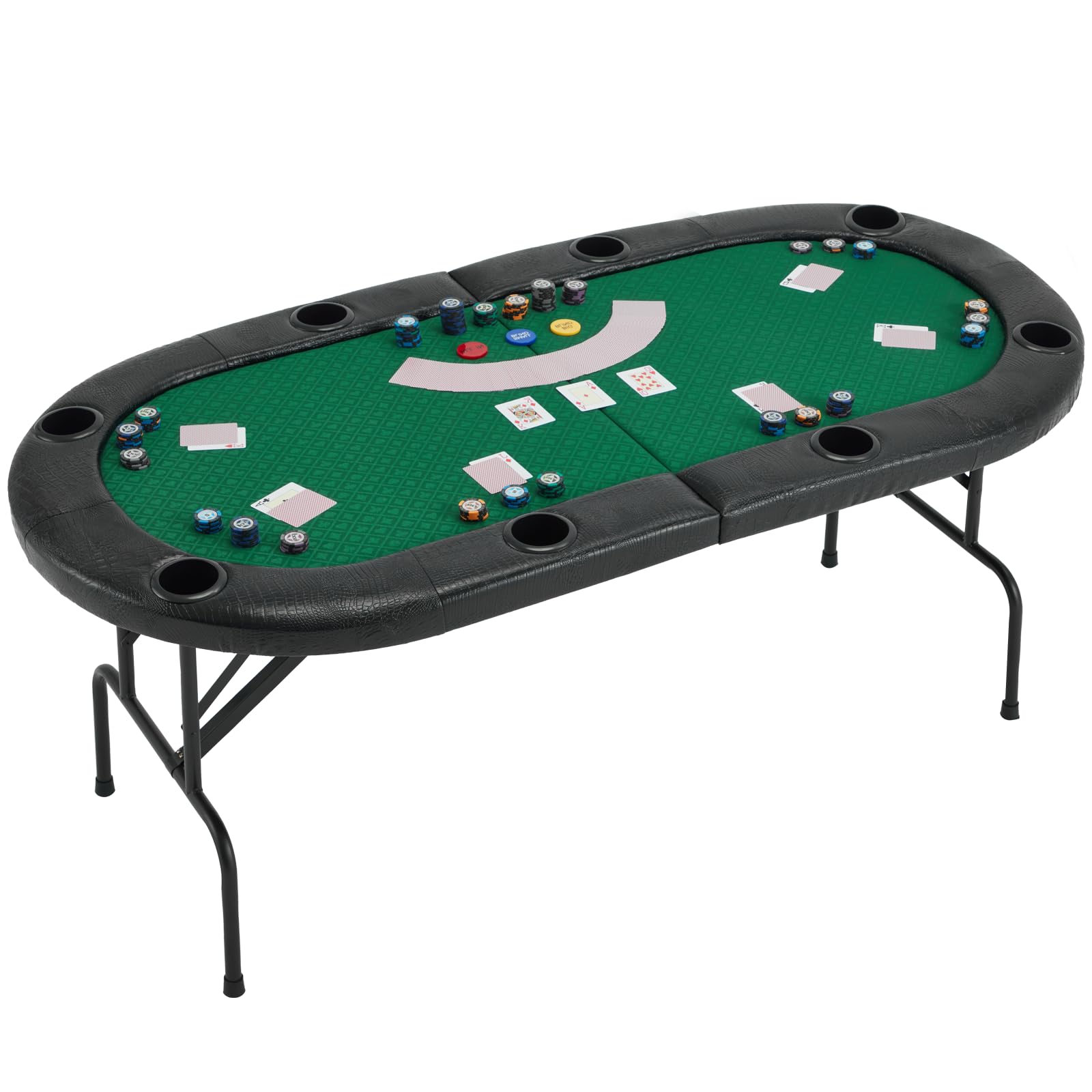 ECOTOUGE Poker Table Foldable, 8 Players Gaming Table w/Portable Oxford Bag, Folding Oval Texas HoldemTable with Stylish Padded Rails for Casino