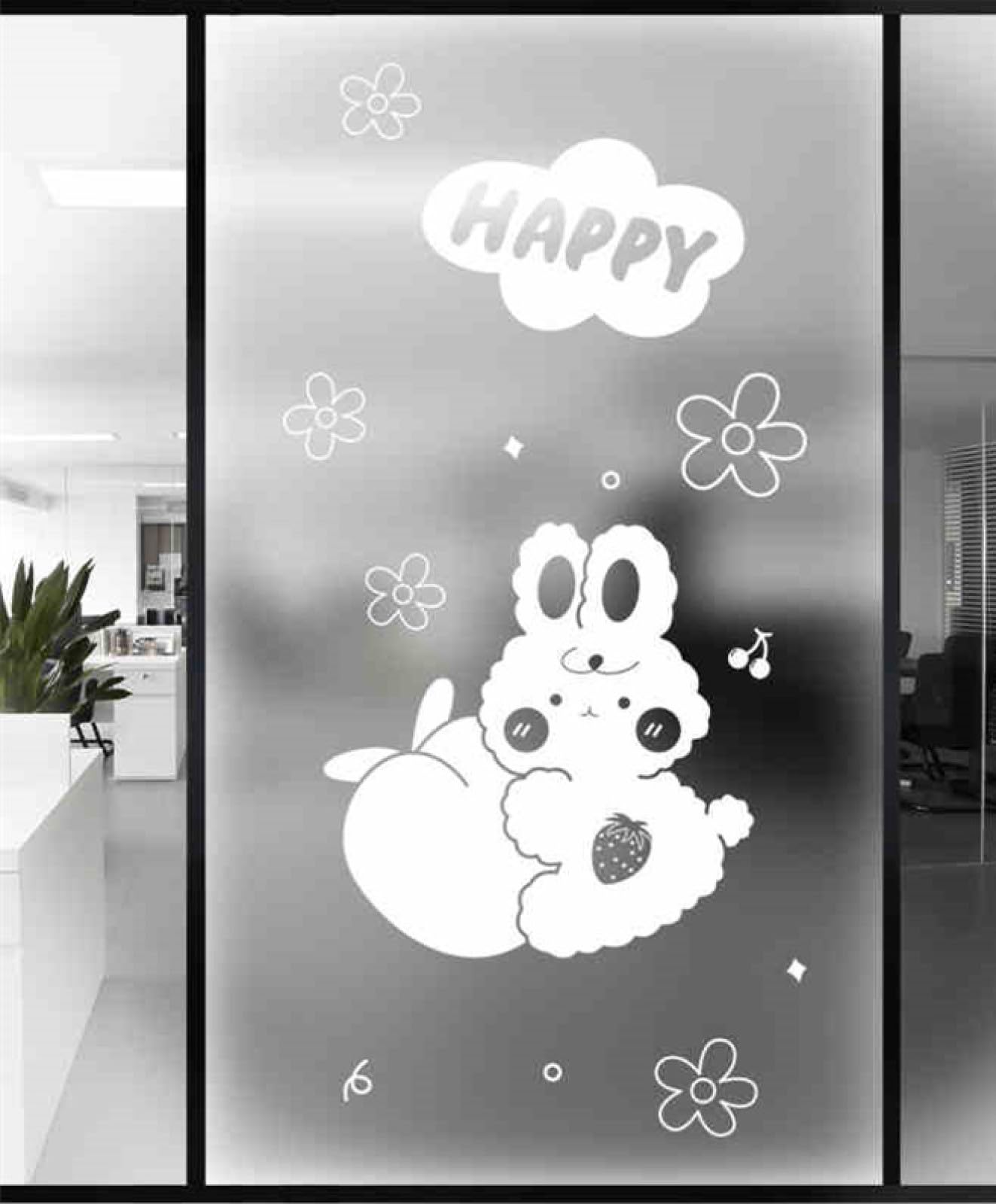 Window Film Privacy White Rabbit Glass Frosted Privacy Film For Glass Windows Static Cling No Glue Window Films Covering Self Adhesive Anti Uv For Office Bathroom Home 70x100cm/1pcs