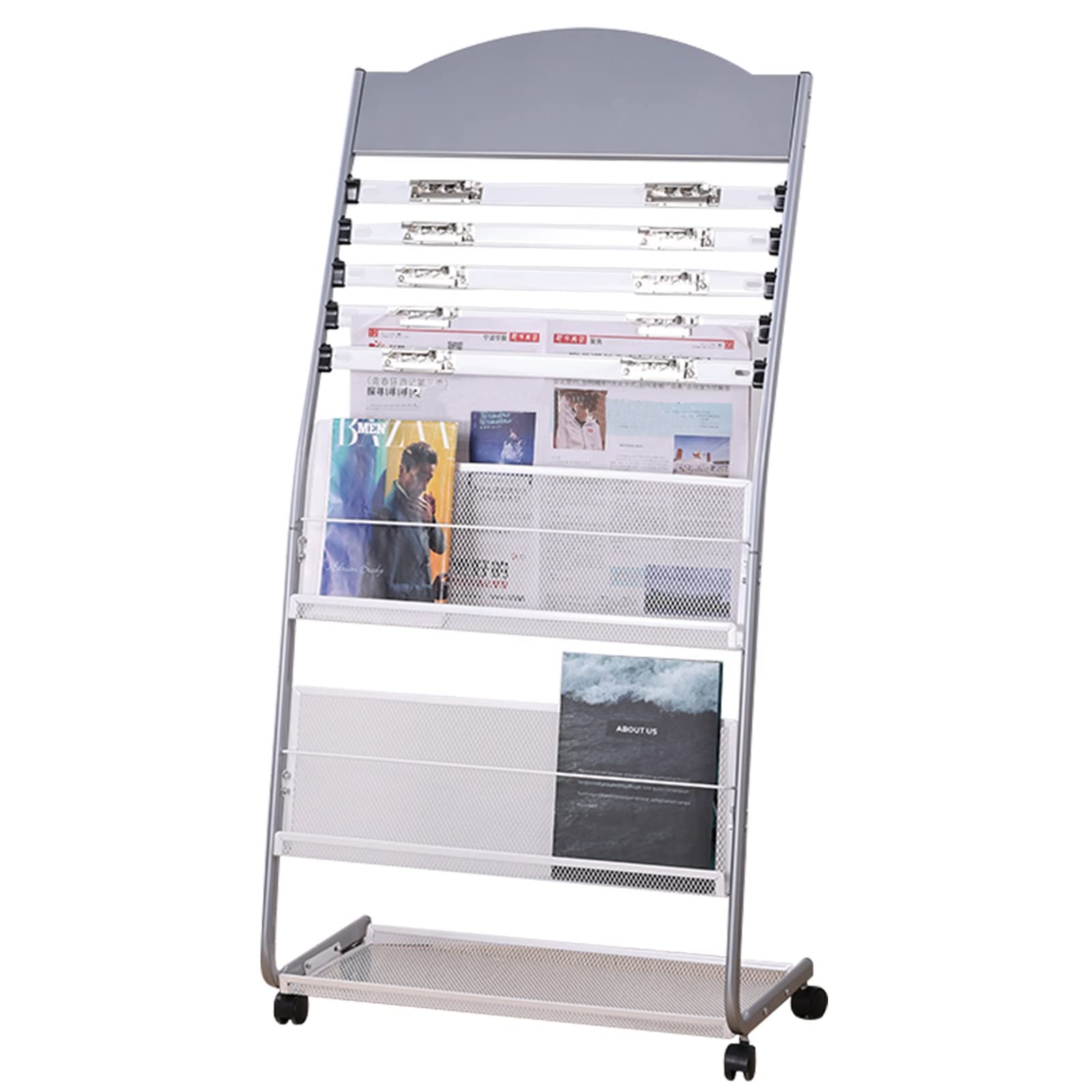Revistero de Literatura con Pinza para periódicos, Expositor de folletos y Archivos de Metal para el hogar, Soportes para Guardar Documentos y revistas Que ahorran Espacio