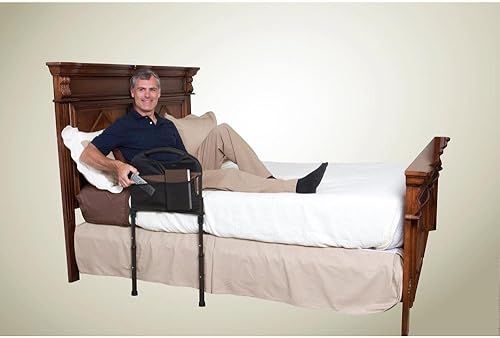 Miniatura 4 de Stander Riel estable, barandilla de asistencia de cabecera para adultos mayores, asa de cama para personas mayores con patas ajustables y bolsa