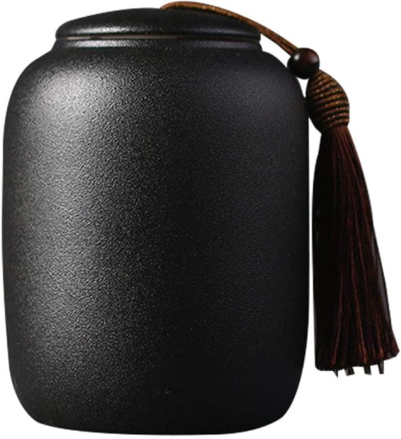 Ceramic Tea Jar Vintage Chinese Style Storage Jars Tea Tins Cans Black Canister Traditional Tea Caddy Sealed Lids Home Kitchen Dining Decoration (14.5*9.5cm)