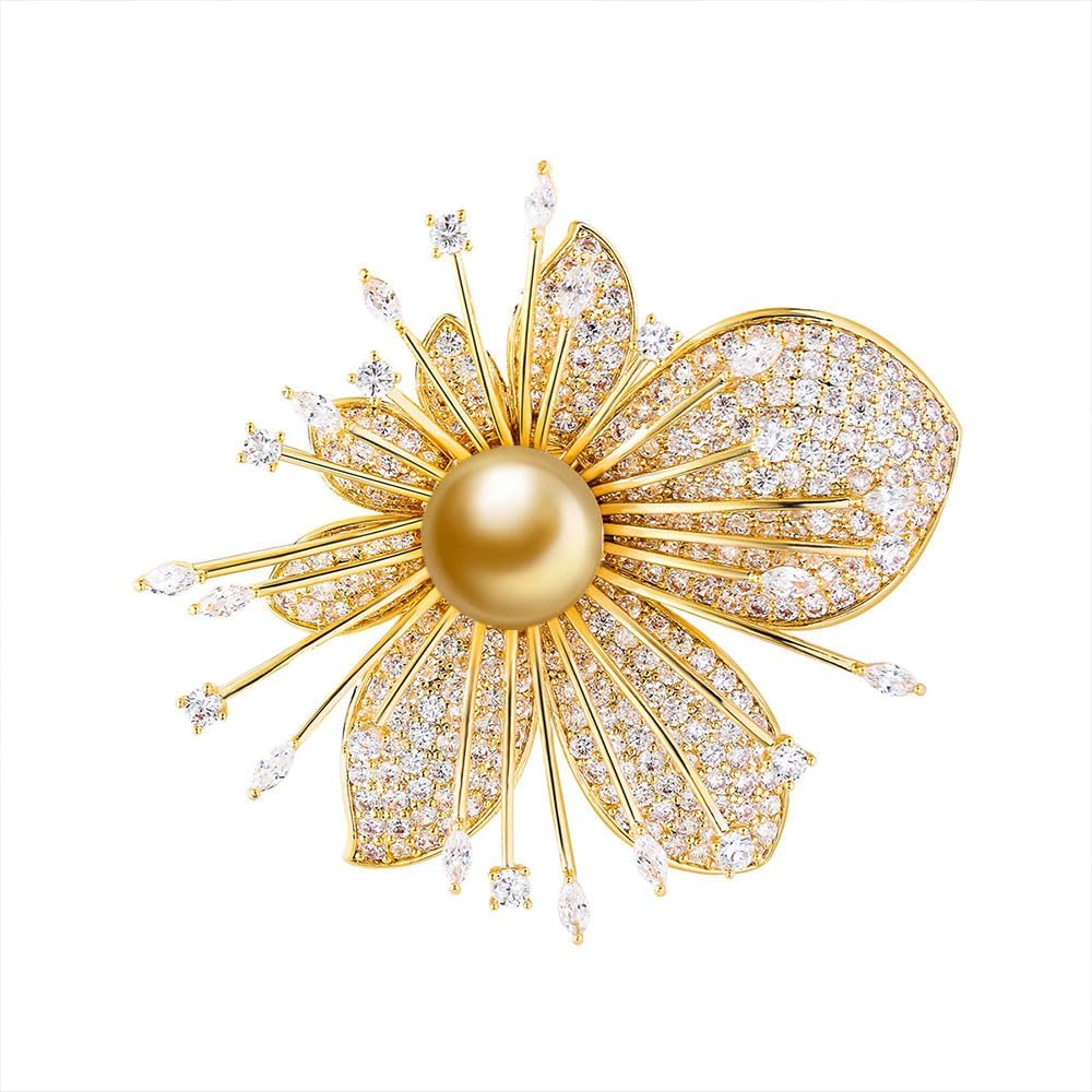 NONNYL Elegant South Sea Golden Pearl Brooch Pins Costume Jewelry For Women Fashion Christmas Gifts Wife Mom Girlfriend, Anniversary Birthday Fine Jewelry Gifts for Her NO2255