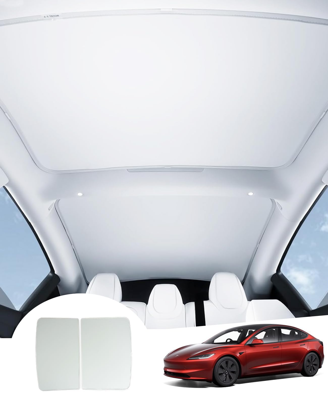 GAFAT Tesla Model 3 Highland/Standard 2026 2025 2024 Protector Solar de Techo de Cristal, Parasol para Techo sin flacidez, Aislamiento y Reflexión Integrados Parasol Interior, Protección UV, Fresco