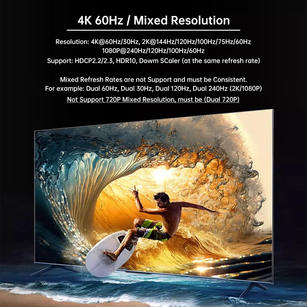 Splitter HDMI 4K 1 in 4 Out 60Hz, 1x4 HDMI 2.0 Splitter supporta 4K @60Hz 4:4:4, 2K a 144Hz/120Hz, HDCP 2.3, EDID, per PS5/PS4, Xbox, Apple TV, Fire Stick, lettore Blu-ray