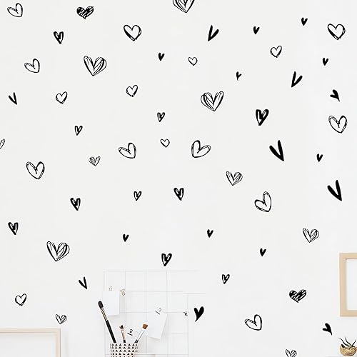 Miniatura 6 de 62 calcomanías de pared con gráficos de corazón de amor negro, calcomanías de pared de amor romántico de sacinora San Valentín, vinilo extraíble
