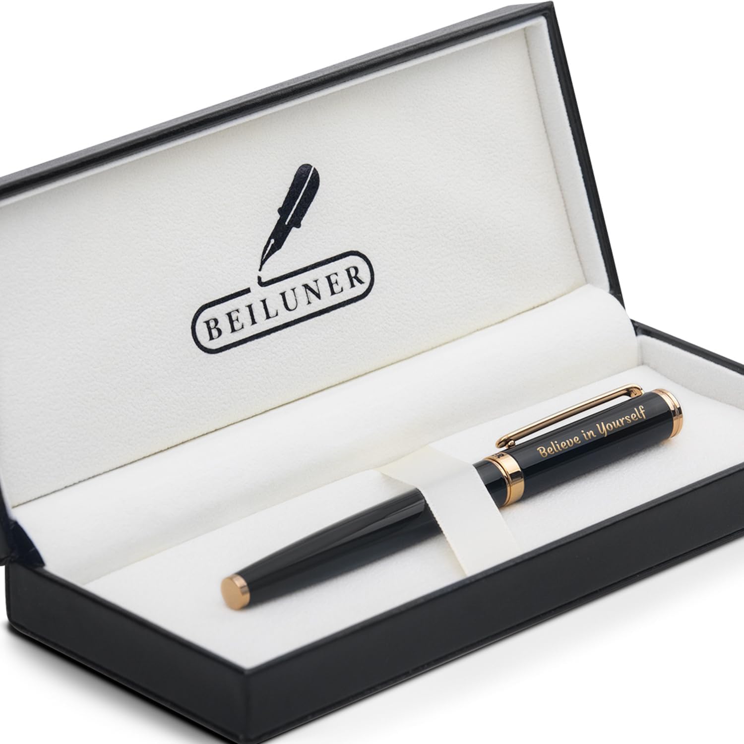 BEILUNER Black Fancy Rollerball Pen Set,Stunning 24K Gold Trim,Schneider Ink Refill, Best RollerBall Pen Gift Set for Men & Women, Writing Pen, Nice Pen, Executive Pen,Pretty Pen, Gift pen