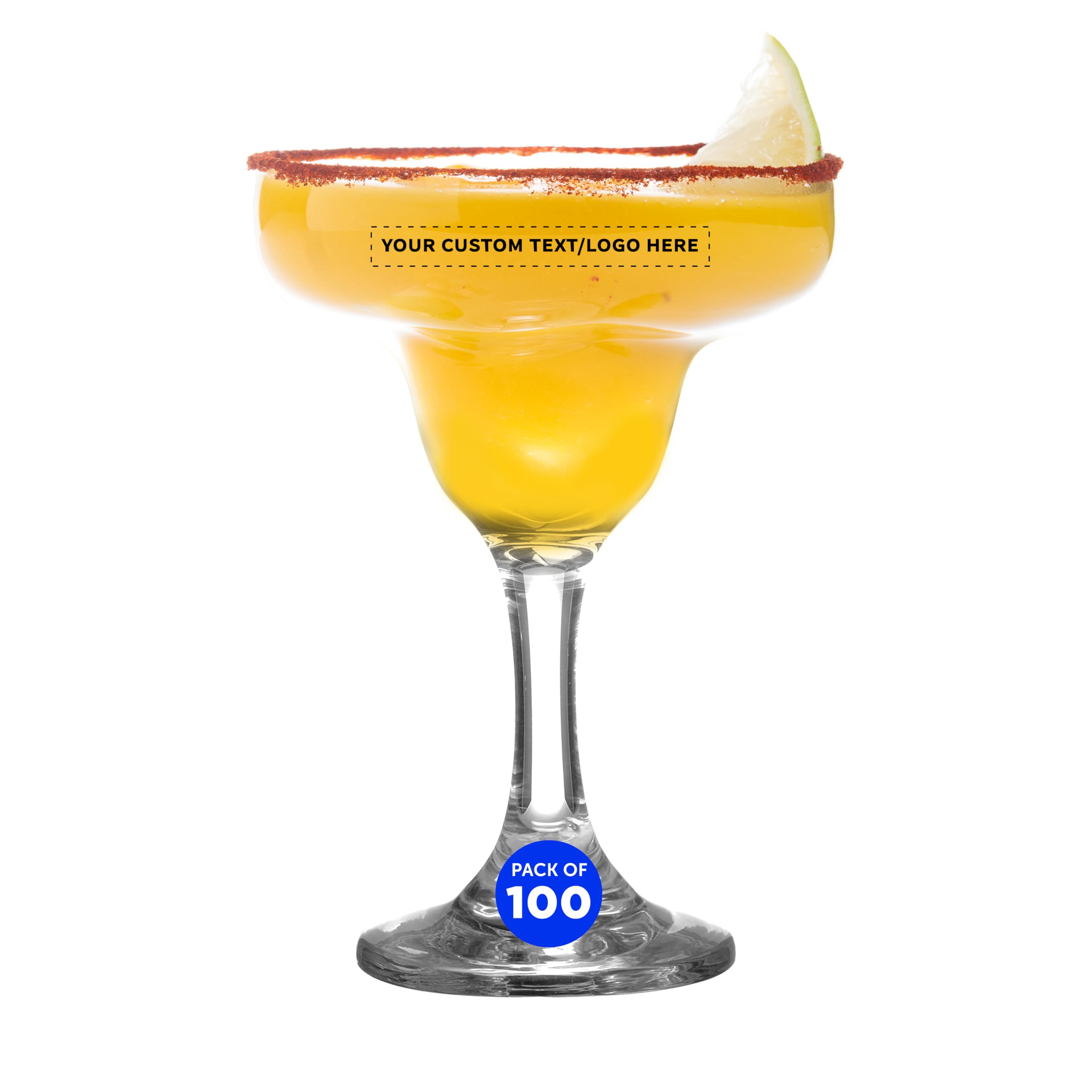 DISCOUNT PROMOS 100 Margarita Glasses Set 9 oz - Personalized Text Logo - Classic Smooth Barware Glassware -