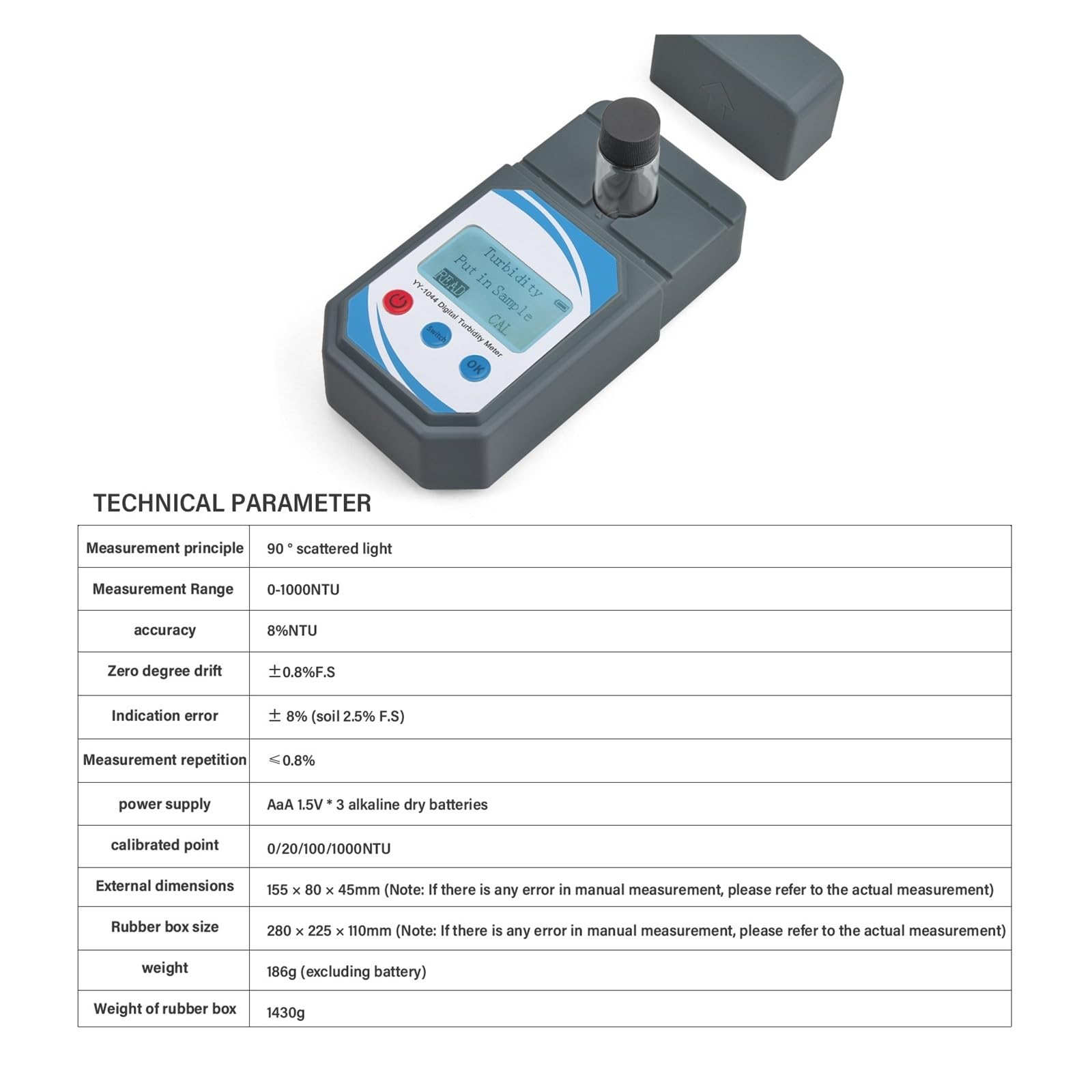 Misuratore di torbidità Tester digitale della qualità dell'acqua 0-1000 NTU Torbidimetro portatile for bere