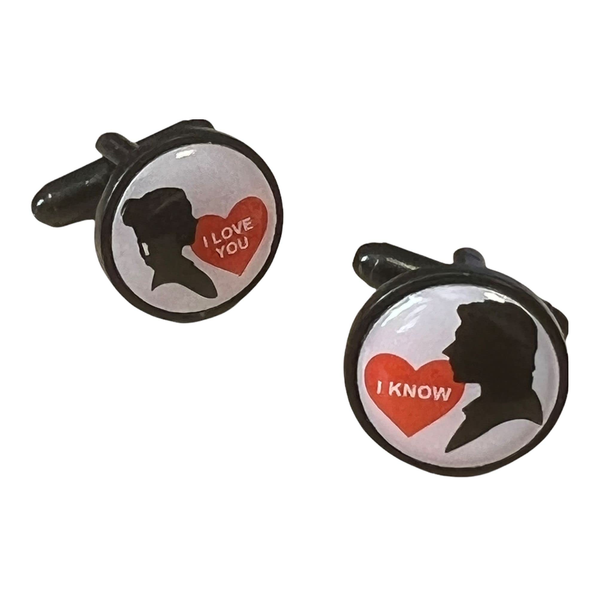 Gemelolandia Gemelos de Camisa Leia y Han Solo -Tamaño 15mm - I Love You + I know - Frases de SW- Gemelos ideales para bodas, celebraciones y cumpleaños.