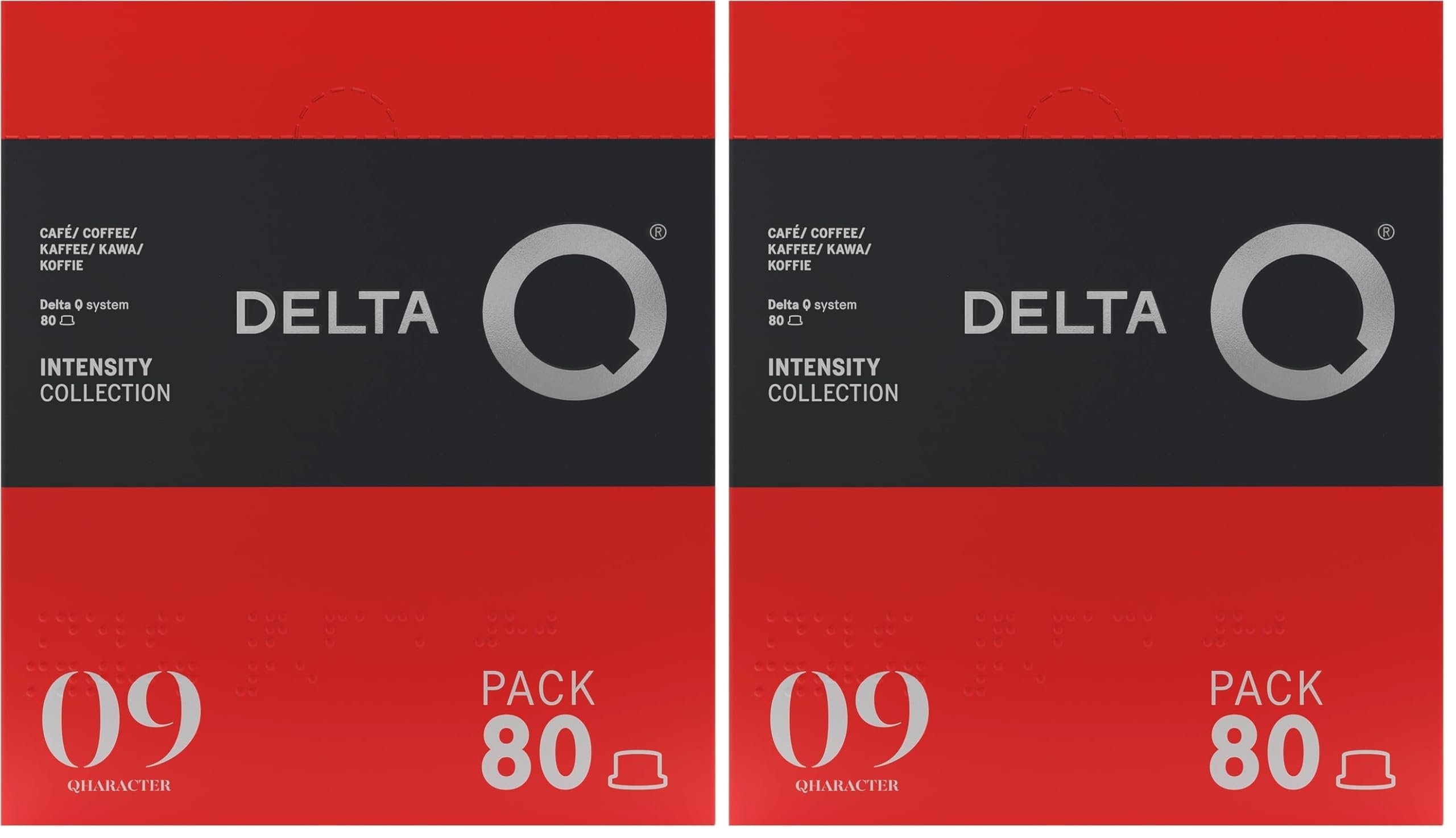 Delta Cafés - Delta Q - Cápsulas de Café Molido Qharacter - Espresso Intenso con Notas de Caramelo y Frutos Secos - Intensidad 9 - Molido Natural - 80 Cápsulas (Paquete de 2)