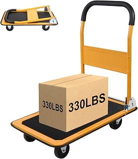 Foldable Push Cart Platform Cart 330lbs Capacity 4 Wheels 28.7x18.5x32.3inches Yellow Small Flatbed Cart