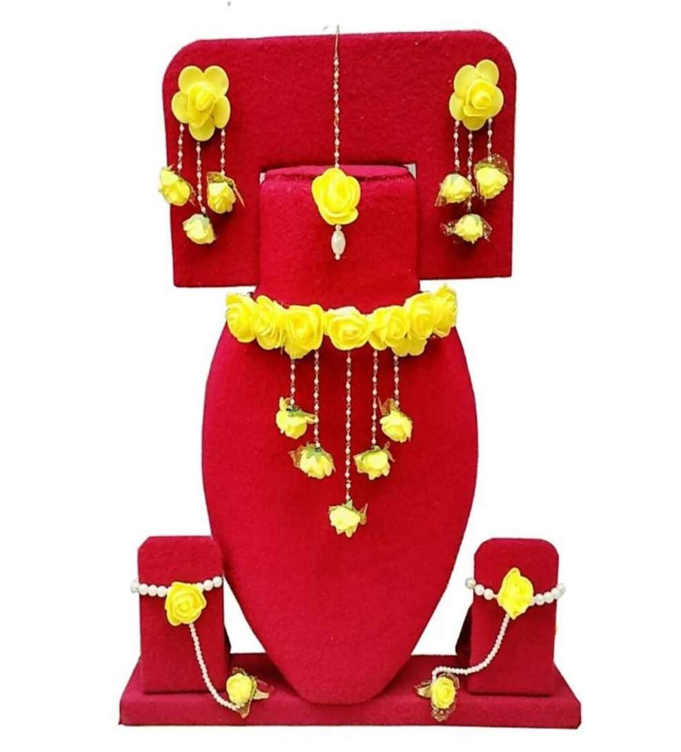 Rozec Floret Yellow Gota Patti Necklace, Earrings, Bracelet & Maang Tika for Women & Girls (Mehandi/Haldi) (B08FFQKSXN) Amazon Price History, Amazon Price Tracker