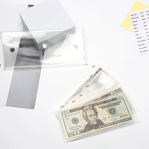 Miniatura 7 de NatSumeBasics Cartera de sobres para efectivo, cartera transparente de presupuesto, 6 unidades divisoras de dinero con bolsillos y 2 calcomanías con