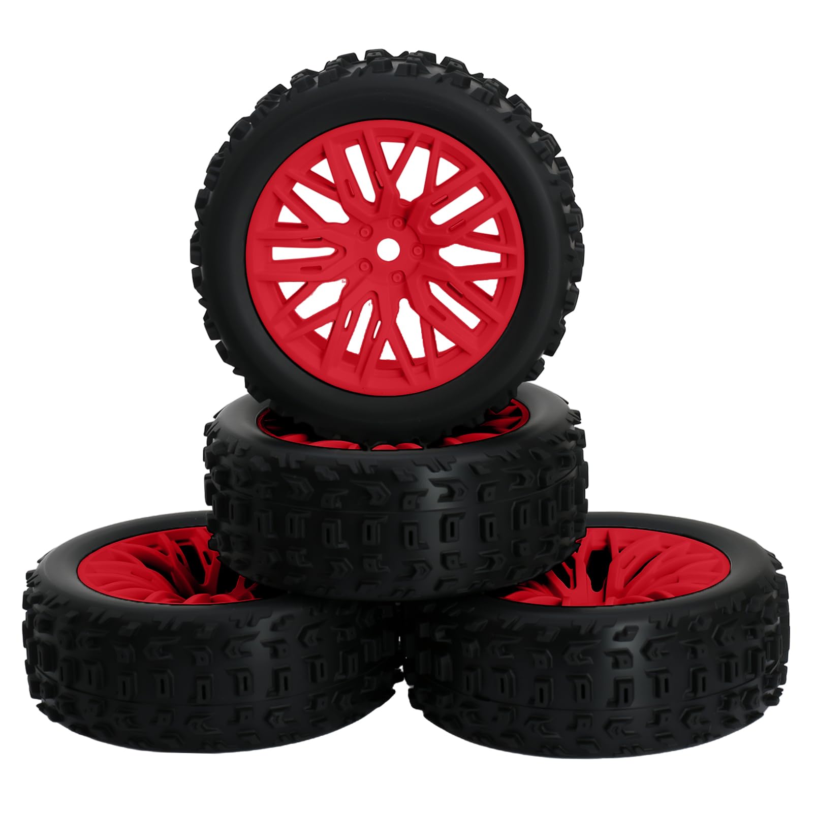 4Pcs RC Wheels and Tires for 1/18 Typhon Grom RC Crawler Car (Red)