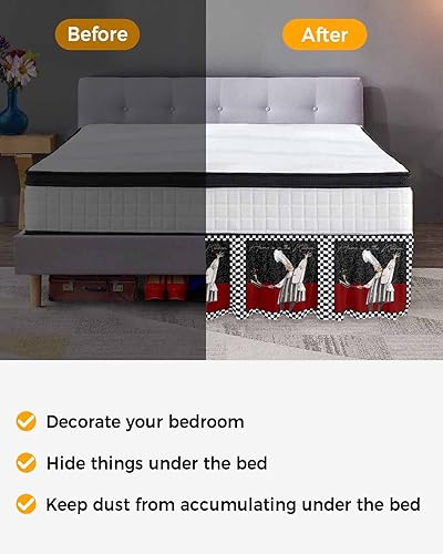 Miniatura 10 de Falda de cama de mármol tamaño Queen de 16 pulgadas de caída, ajustable y elástica, plisada, con volantes de lujo para cama individual, matrimonial,