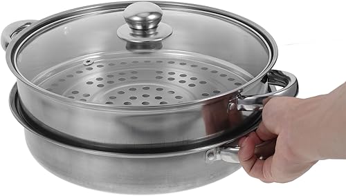 Miniatura 4 de Olla de vapor de 2 niveles con tapa de vidrio, juego de ollas de vapor de acero inoxidable de 13.0 in, utensilios de cocina, utensilios de cocina,