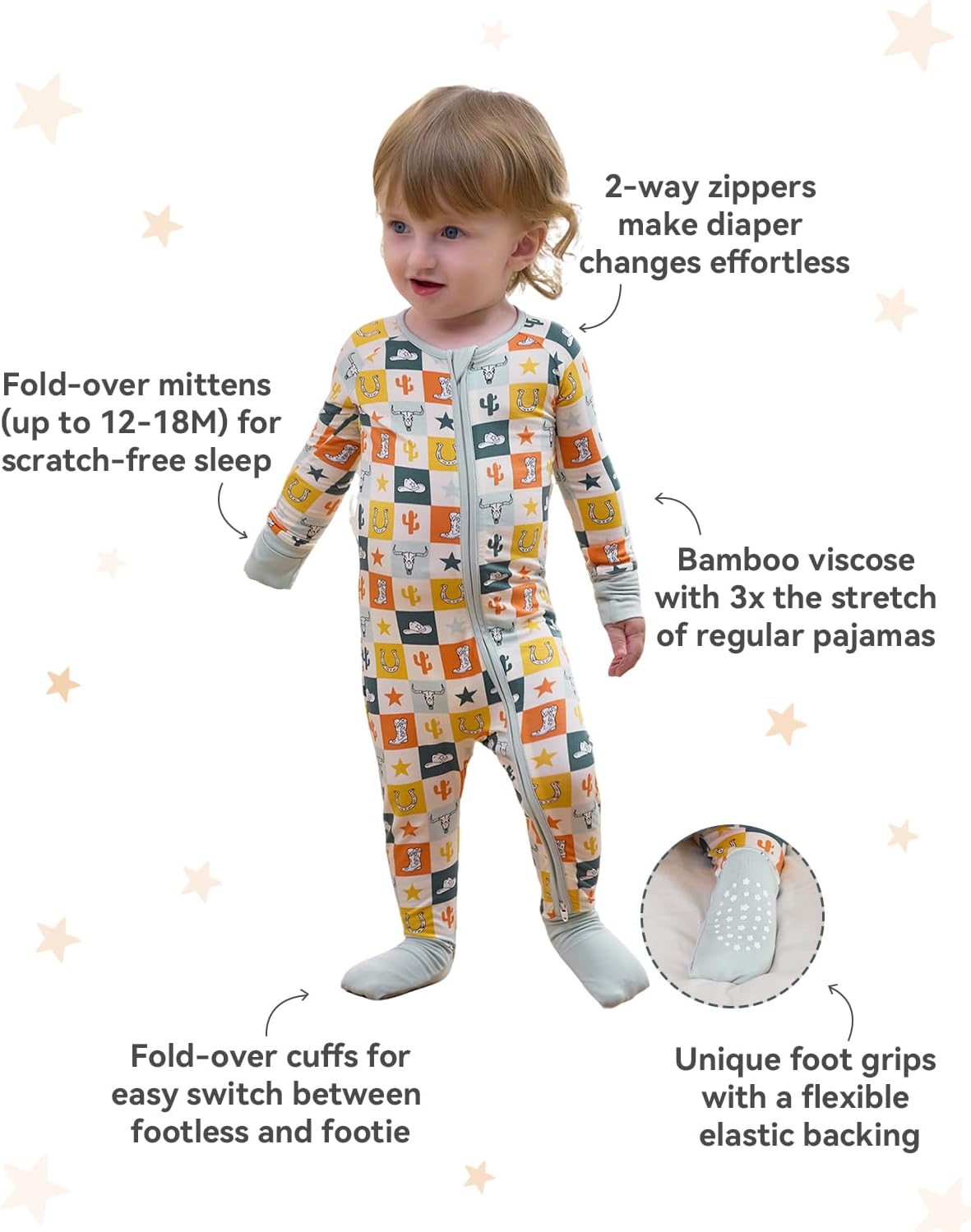 Bamboo Viscose Baby Convertible Footie Pajama, Zipper Pajamas for Baby Boys & Girls, Sleep & Play Footed - Image 3