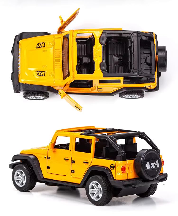 Image of SHAKTISM Die-Cast Metal Car Toy -1:36 Scale, Opening Doors, Pull Back Function, Collectible Toy, Racing Car for Kids Birthday Gift for Boys Girls (Yellow Wrangler Diecast)
