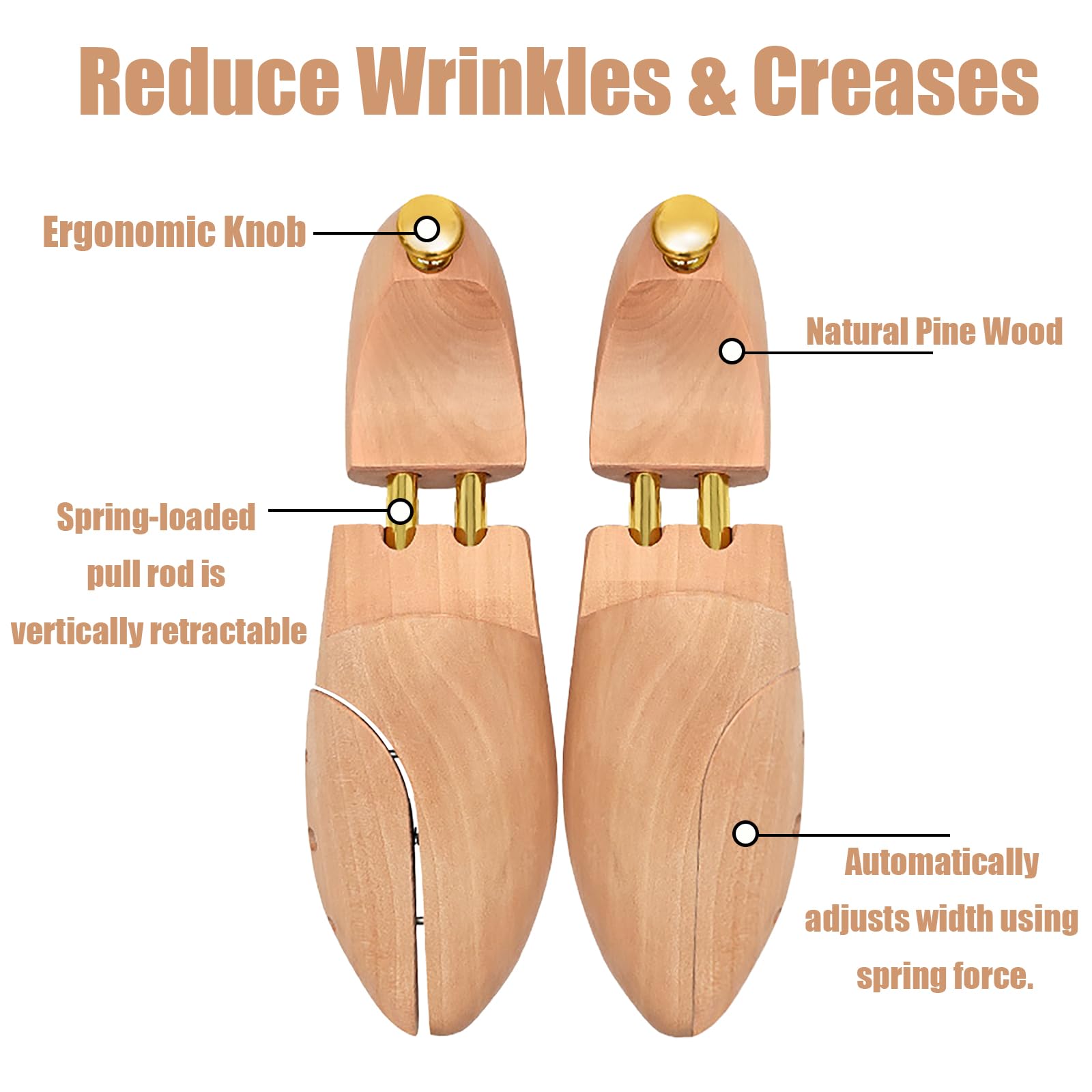 Hormas para Zapatos de Madera Hombre Mujer, Horma Zapatos Ajustable Ensanchador y Moldeador de Calzado, Shoe Tree de Cedro con Calzador, Mantiene Forma del Zapato, 1 Par, 41-42