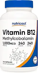 Nutricost Vitamina B12 (metilcobalamina) 1000 mcg, 240 cápsulas – Suplemento B12 vegetariano, sem OGM e sem glúten