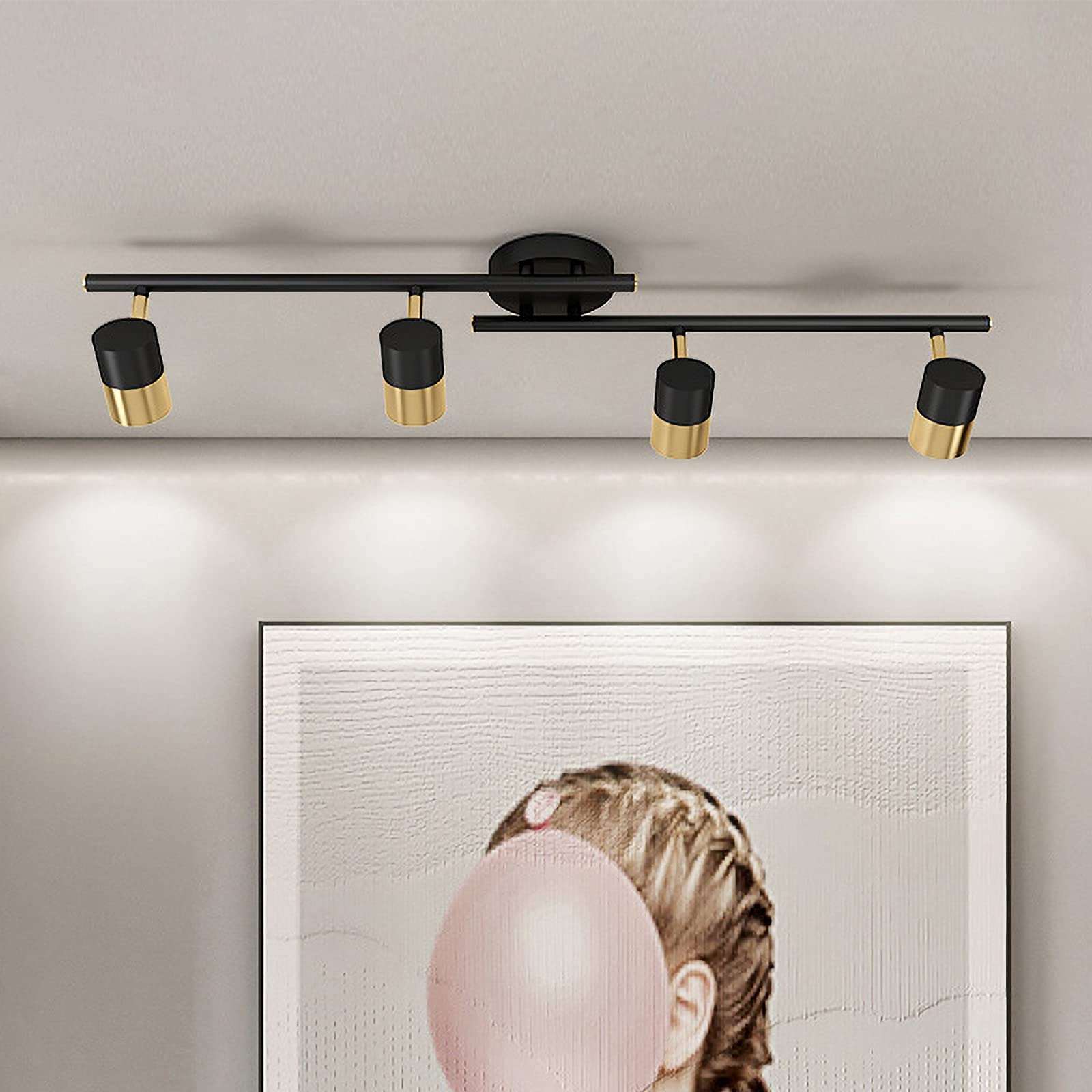 Spot LED Rotatif en Fer forgé Noir doré avec Ampoules GU10 pour éclairage sur Rail pour Salon, Magasin de vêtements, éclairage Commercial, 5 lumières，4 Lights