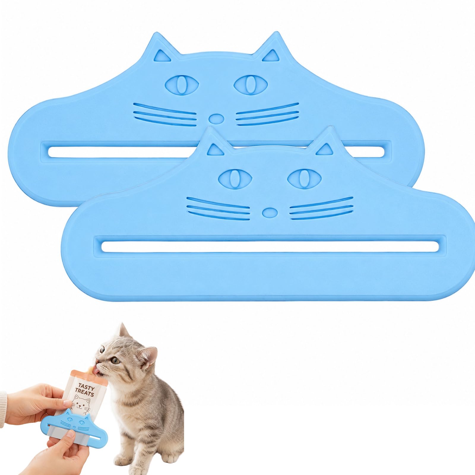 Tinminx 2 Pcs Cat Treat Squeezer, Cat Food Pouch Squeezer Wet Snack Scraper, No Waste Easy Dispensing for Cats Dogs, Blue
