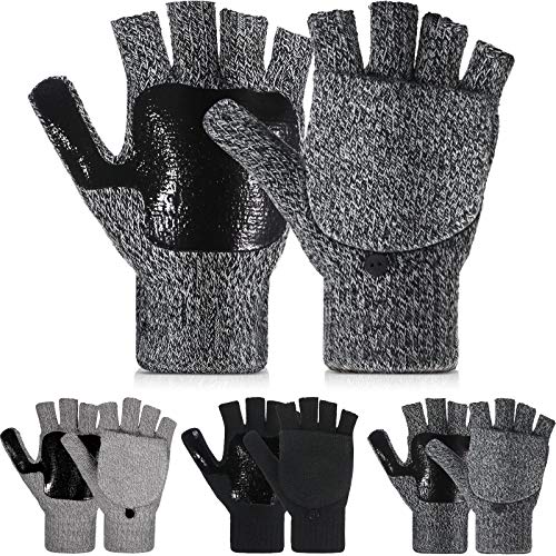 3 Pairs Winter Knitted Half Finger Gloves Unisex One Size Mitten Flip-Cover Warm Cold-Resistant Gloves for Women and Men