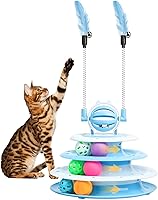 Vista 1 de Cat Toy Interactive Pet Plaything for Indoor Kitten Interactive Kitty Puzzle Ball with 2 Cat-Tease (Blue)