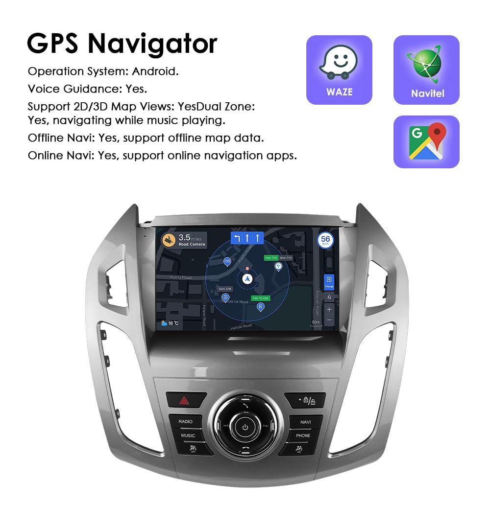 Radio de coche Android 14 de 9 pulgadas para Frod Transit Connect para Frod Tourneo Connect 2013 – 2018, compatible con coche inalámbrico Carplay/Android, control del volante, WiFi/4G, FM SWC 4