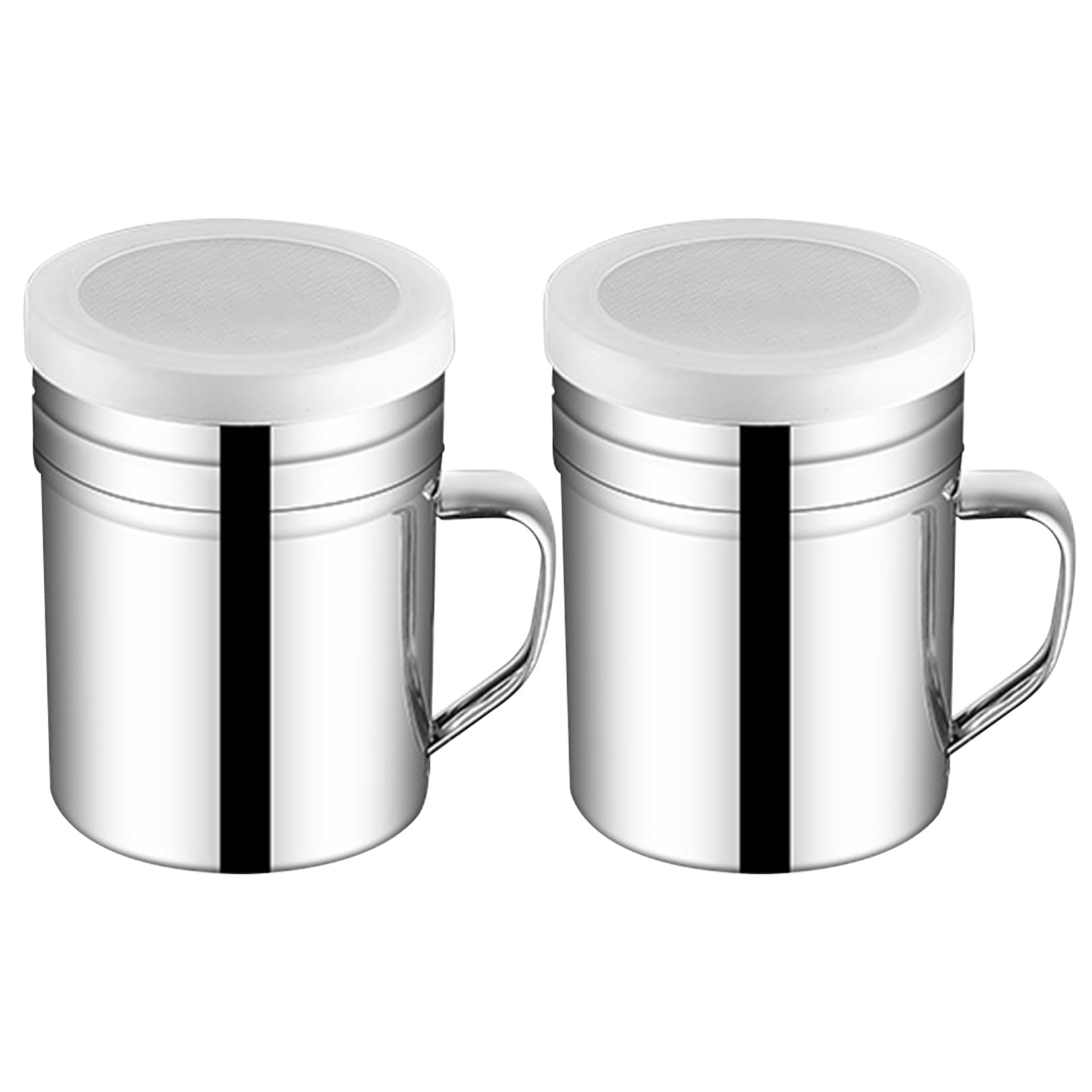 2 Stück Mehlstreuer Kakaostreuer Pulverstreuer Puderzuckerstreuer,Staubzuckerstreuer,Edelstahl mit Streuer Deckel,für Griff Shaker aus Cappuccino,Edelstahl-Pulverstreuer Feiner Frischhaltedeckel