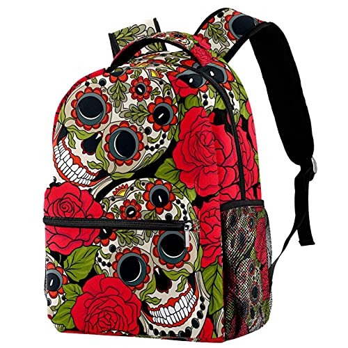 Sac à dos scolaire tête de mort et fleurs pour les sorties et cours