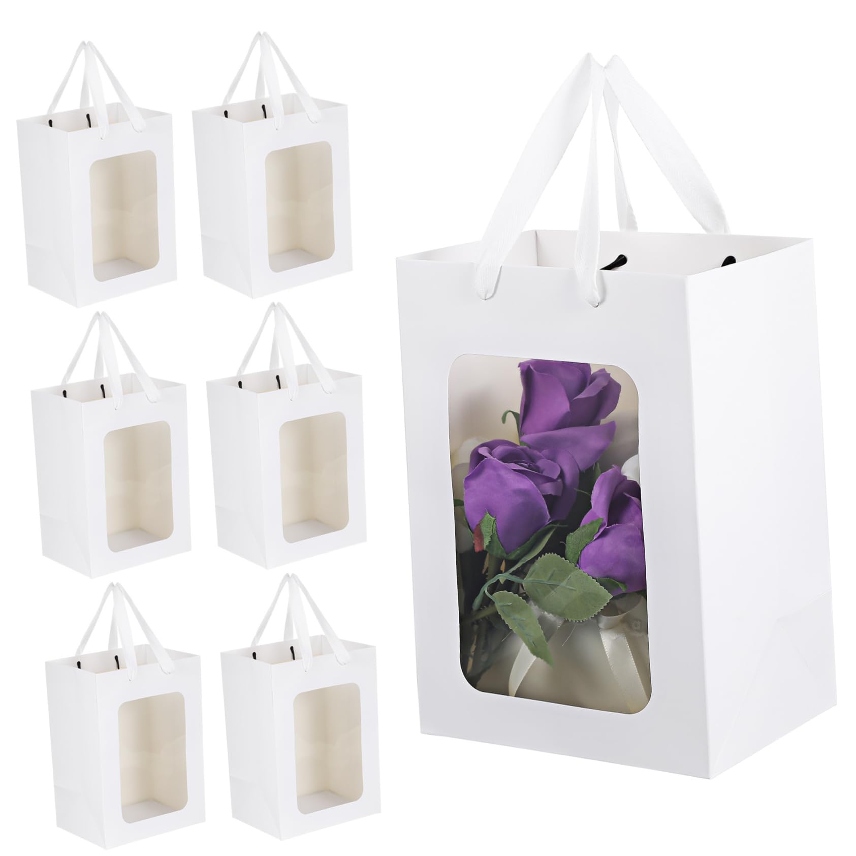 Buste Regalo in Carta Bianca Finestra Trasparente, 20 Pezzi | Manici Doppi, Linea Semplice ed , Finitura Pulita, Stile Stylish per Confezioni Coordinate