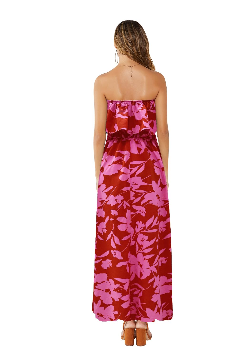 ZMPSIISA Women's Summer Off The Shoulder Maxi Dress Ruffle Strapless Blue White Porcelain Boho Casual Loose Long Dresses