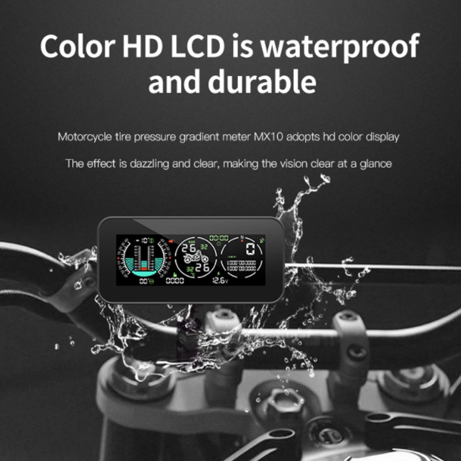 Sistema de control de presión de neumáticos ABS, medidor de gradiente resistente a altas temperaturas, pantalla HUD GPS con 2 sensores TPMS externos para motocicleta