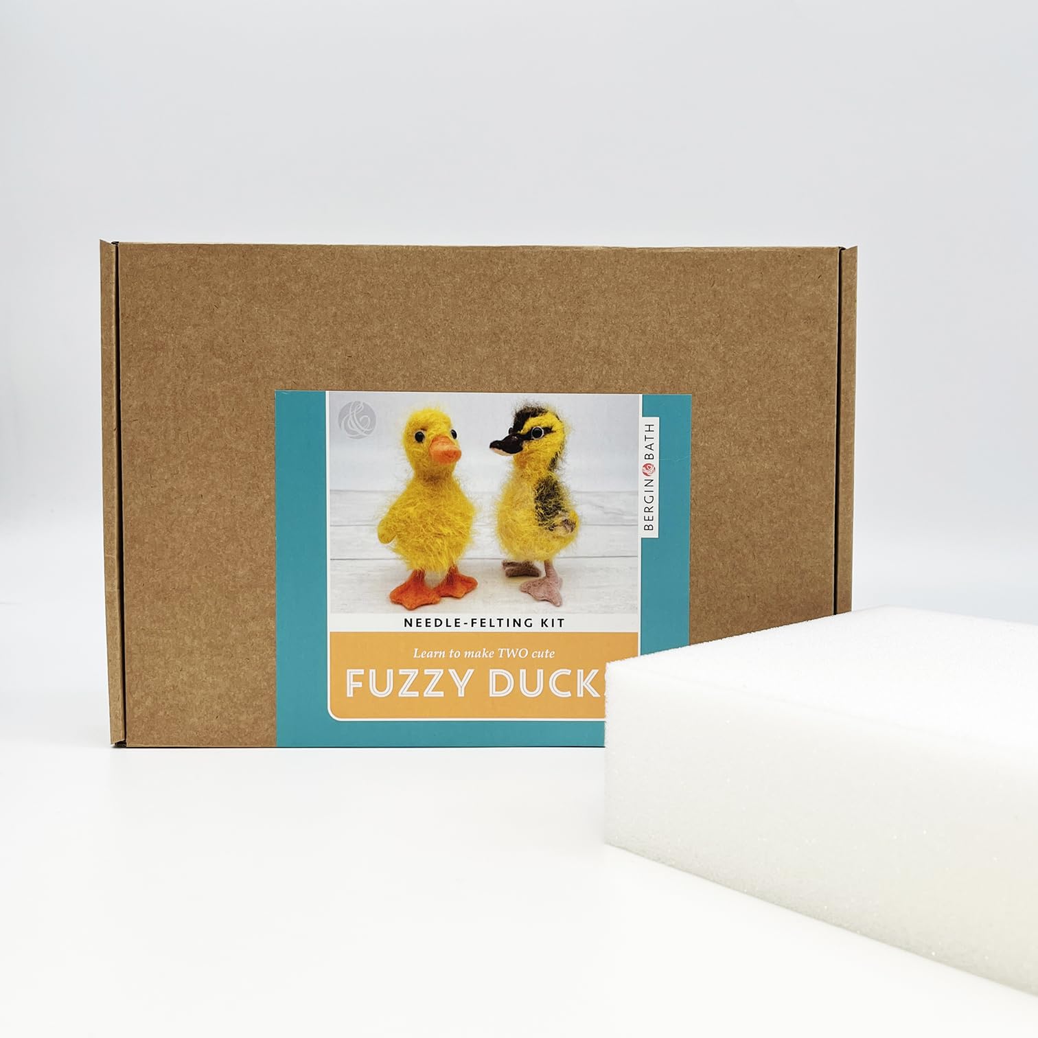 Bergin & Bath Yellow, Orange And Brown Needle Felting Kit, Fuzzy Ducks. Adult Craft Kit For Spring & Easter. Make Two Ducklings (With Felting Mat)