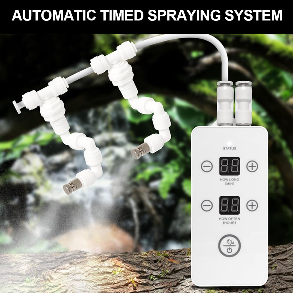 Sistema di spruzzatura intelligente terrario, nebulizzatore automatico per terrari, umidificatore con timer, spruzzatore regolabile a 360°, per terrari foresta pluviale, anfibi rettili piante