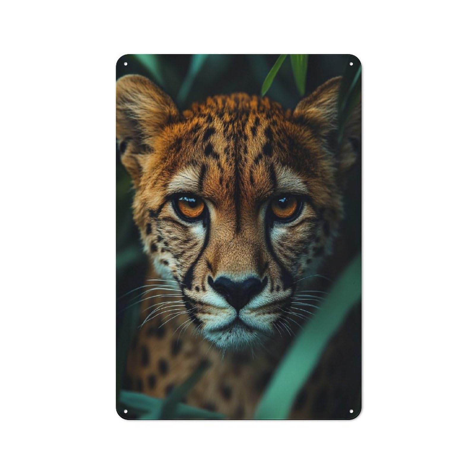 Cheetah Portrait in Green Foliage Printed Metal Sign for Pet Owners, Birthday, Christmas Or Housewarming Gift, 30x20cm