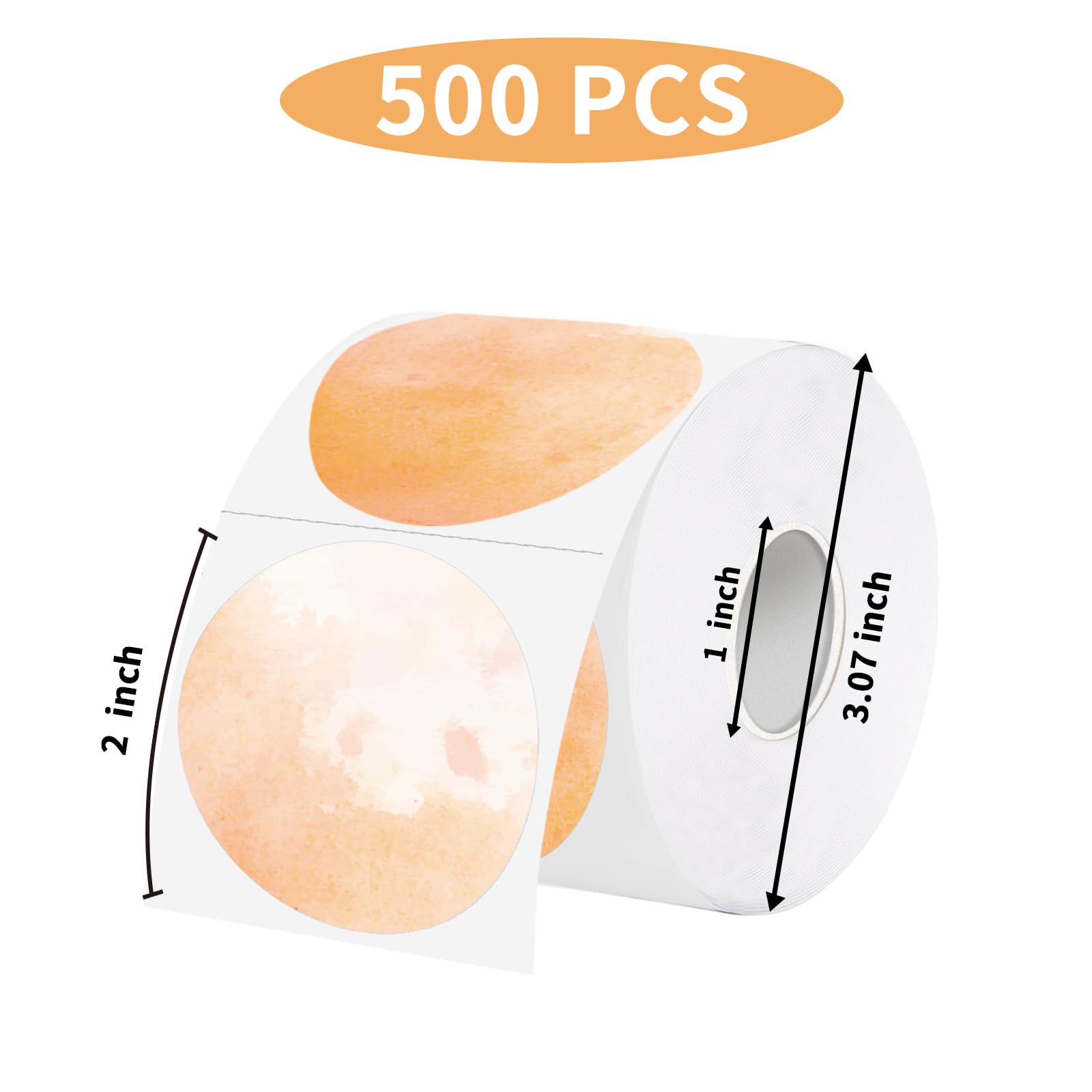 Lot de 500 étiquettes thermiques rondes pour imprimante thermique, aquarelle, 5,1 cm, orange