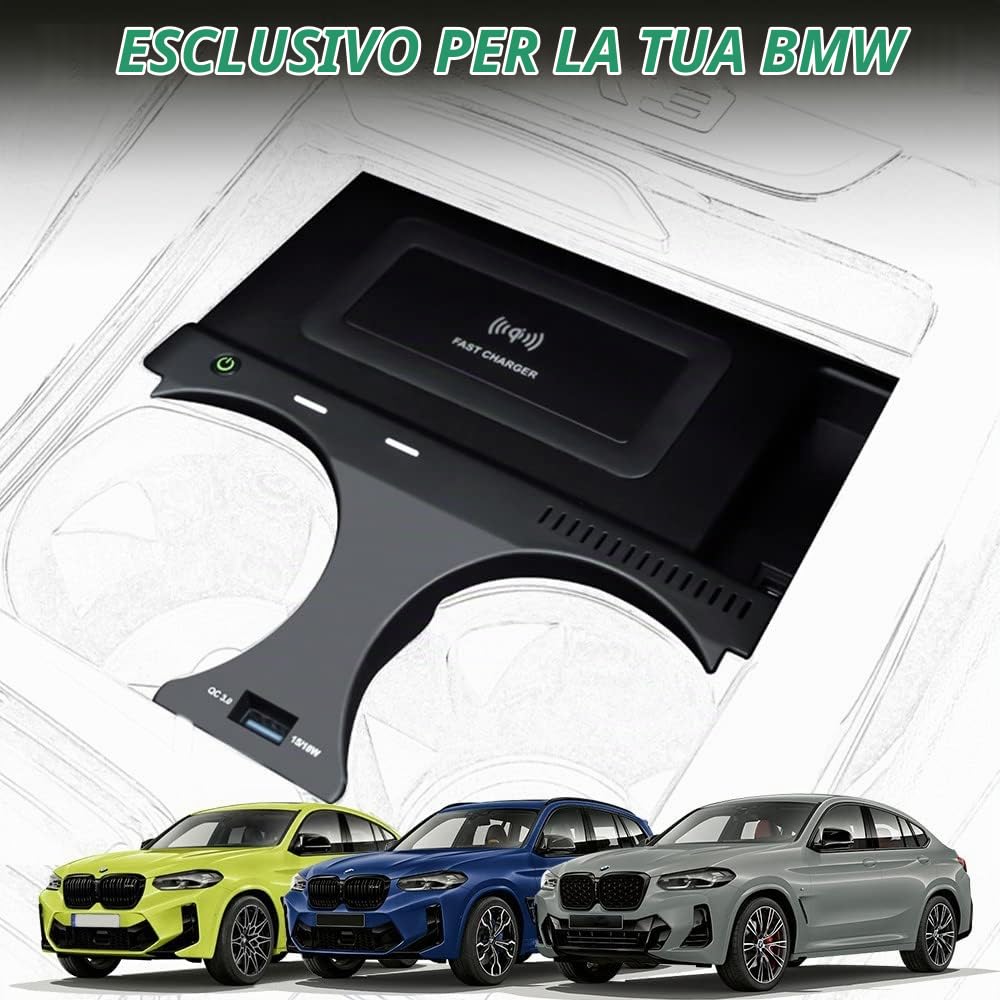 Caricatore Wireless Auto per BMW X3 X3M 2018 2019 2020 2021 2022, per BMW X4 X4M 2019 2020 2021 2022, 15W Rapida Ricarica Telefono Pad per BMW G01 G02 Accessorio, Regalo per BMW Possessori