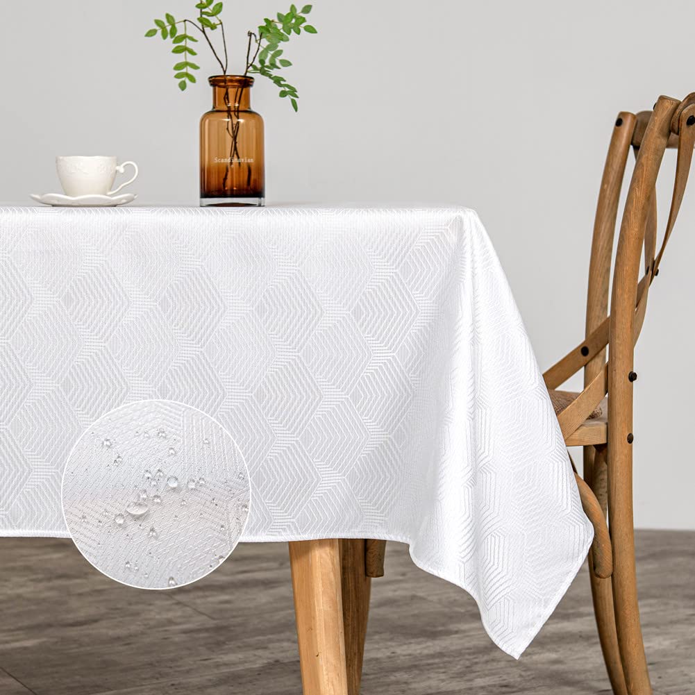 MANGATA CASATablecloths for Rectangle Tables 60x102 Inch-White Geometric Polyester Waterproof Wrinkle Free Washable Table Covers -Summer Kitchen & Table Linens for Dining,Outdoor & Picnic