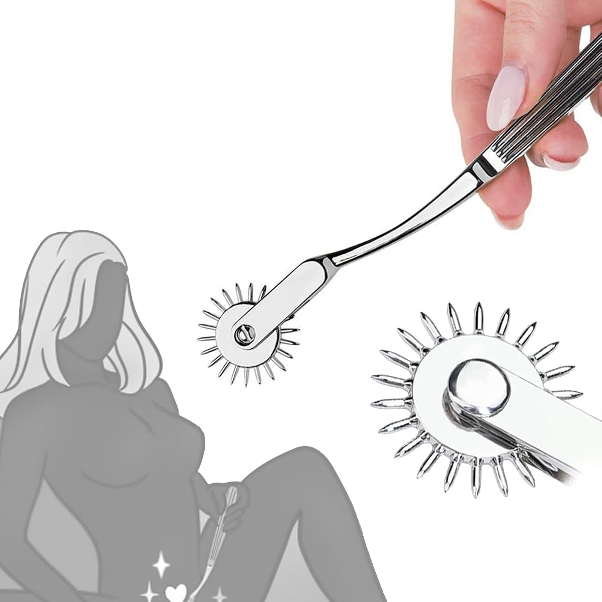 BDSM Toys Foreplay Pinwheel Sex Toys, Stainless Steel Wartenberg Wheel Roller Sex Tools Bondage BDSM Bear Sensory Play, 22 Pins Flirting Stimulation Roller Portable Couple Sex Toys Adult Bedroom Play