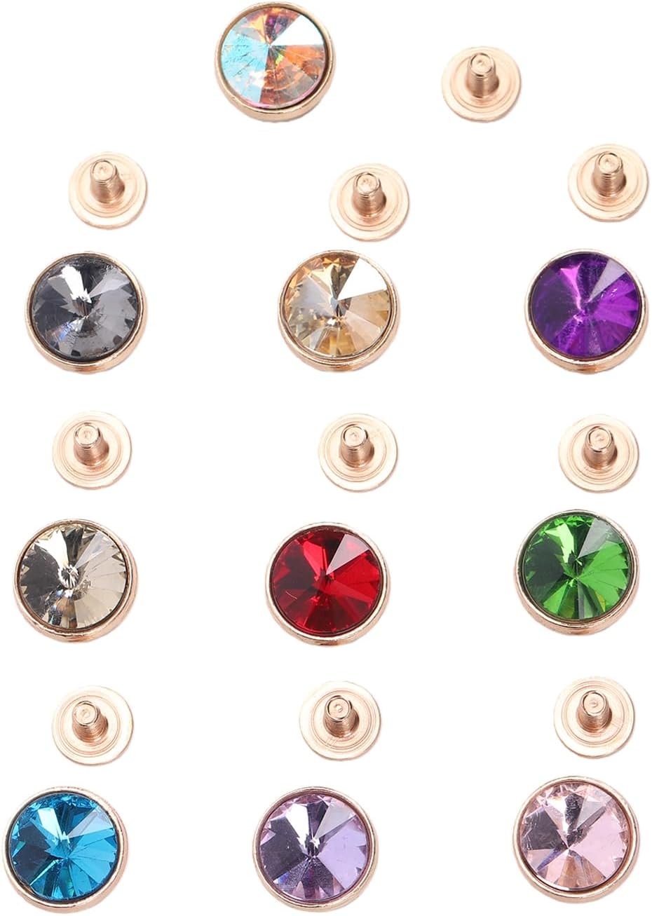 Luocute 100 Sets 12mm Crystal Rivets, 10 Color Rhinestone Rivets Screw Posts