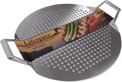 Lifespace Placa de pizza de acero inoxidableTopper de parrilla