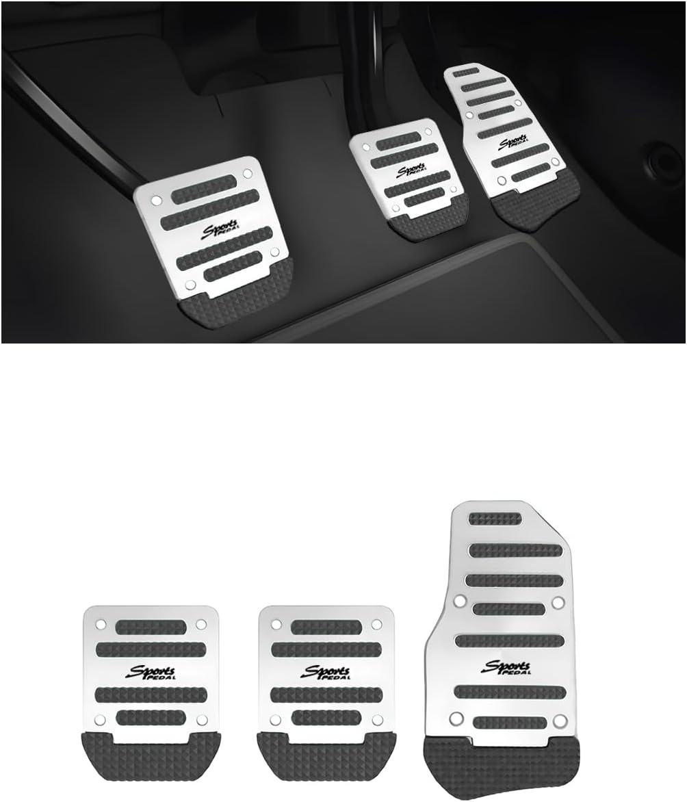 3PCS Car Transmission Pedal Cover Kits, Manual Non-Slip Vehicle Gas and Brake Pad, Aluminum Alloy Safty Auto Gearbox Clutch Foot Pedal Replacement Accessories, Universal Fit (Red)