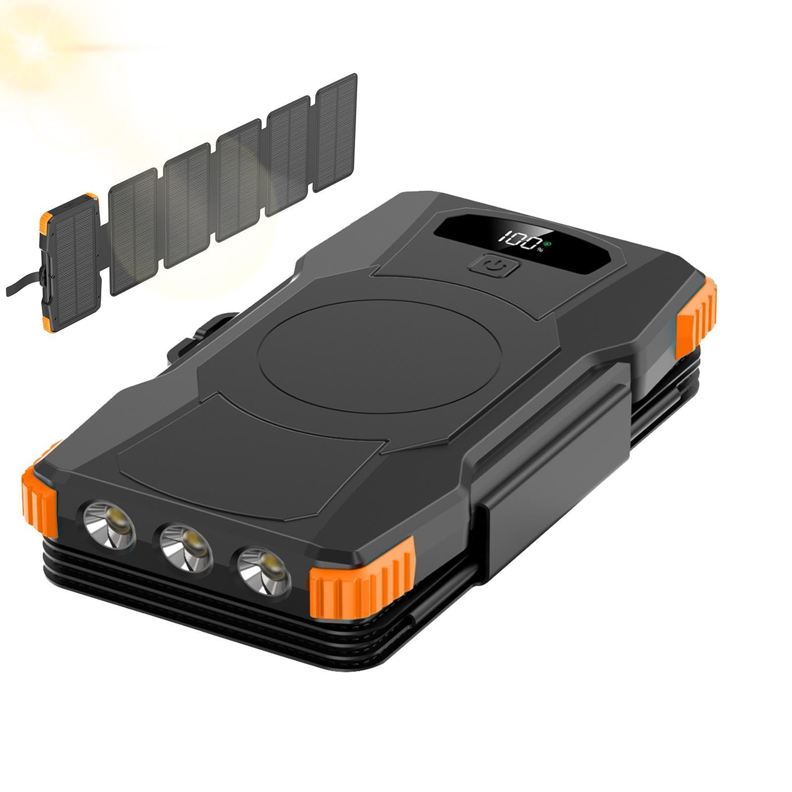 Banque d'énergie solaire – Chargeur portable sans fil 20 000 mAh avec lampe