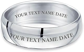 Personalized Unisex Couples .925 Sterling Silver Wedding Band Ring for Men and Women Simple Polished Minimalist Dome Design 5,6,7 MM Customizable