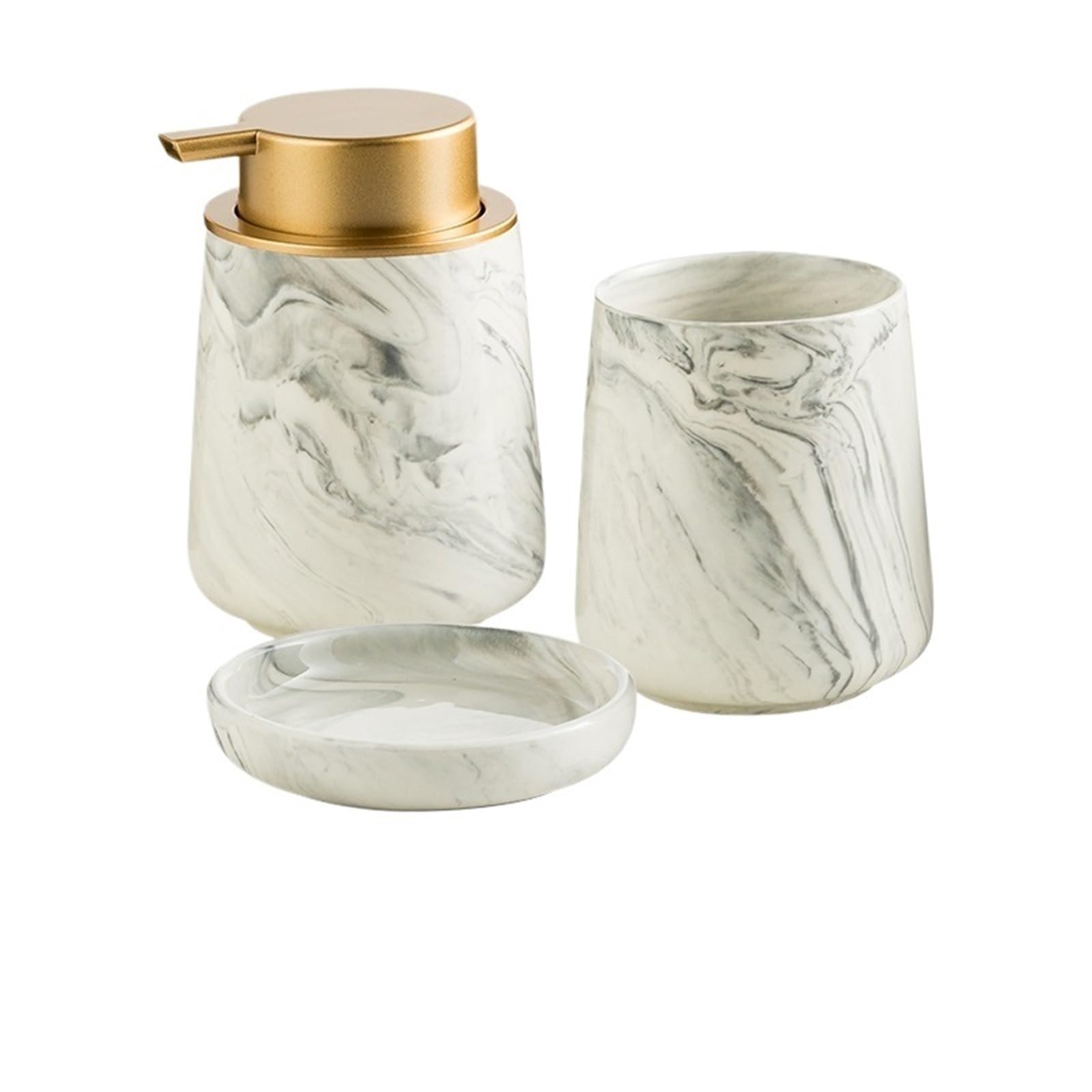 Set De BañO Juego de 4 Piezas de baño con diseño de mármol de cerámica, artículos de tocador, Botella de loción, jabón, Enjuague bucal, Taza, Juegos de Lavado de Platos(Gray 3pcs)