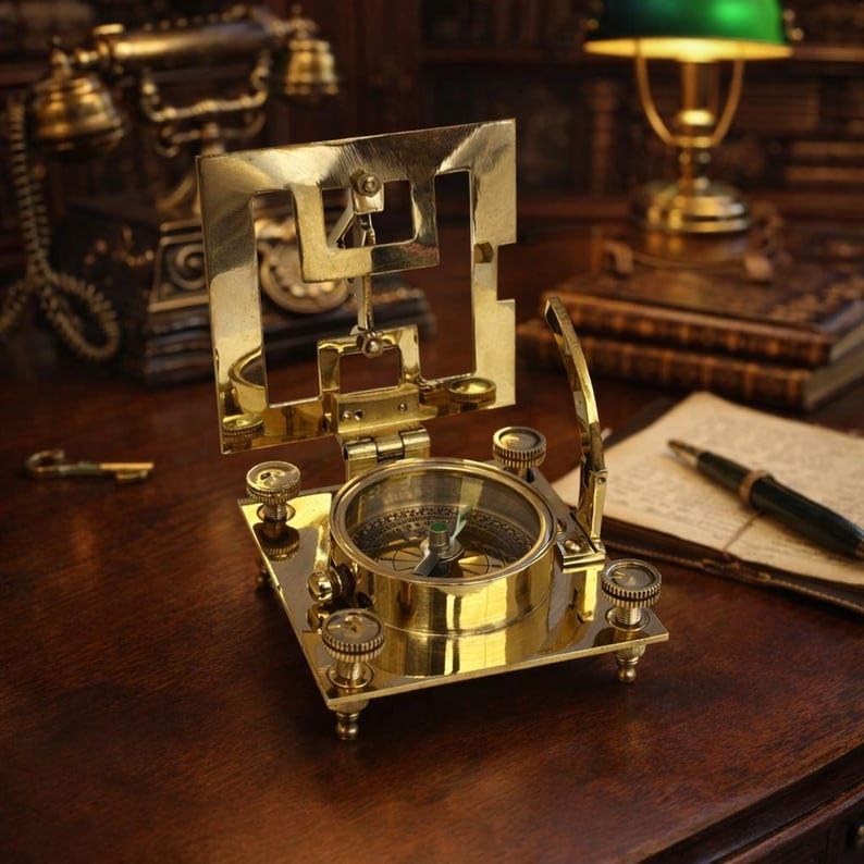 Brújula de reloj de sol de latón: herramienta náutica de navegación estilo antiguo de 3 pulgadas miniatura 2