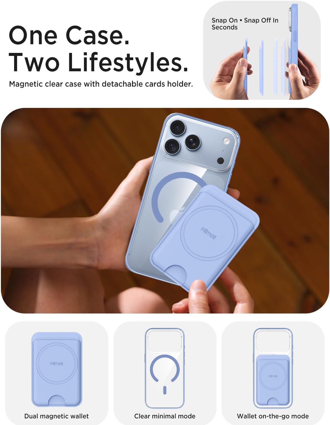 Miimall Etui do iPhone 18 Pro Max z przegródkami na karty, jasnoniebieskie
